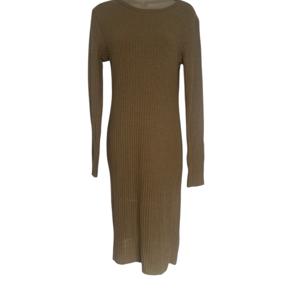 M//C Elegant Tan Ribbed Knit Dress, Sz M, $99